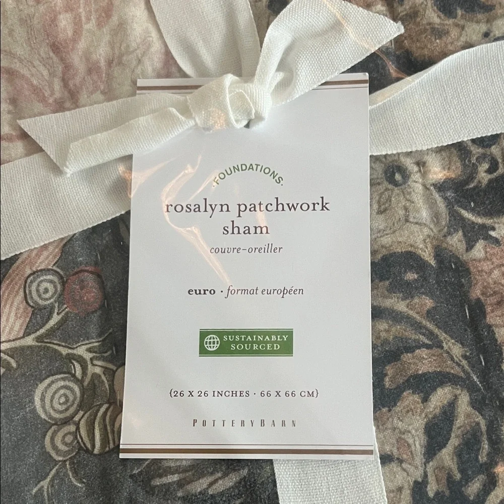 Pottery barn Rosalyn Patchwork sham Euro size 26 x 26 set of 2 NWT